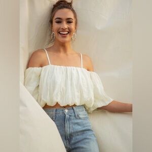 Lanco hippie dippie threads balloon crop top in cream NWT
